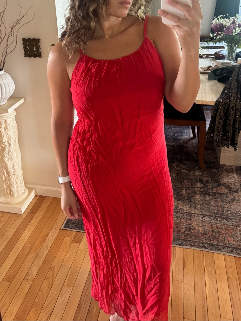 Red rosemarine silk blend dress